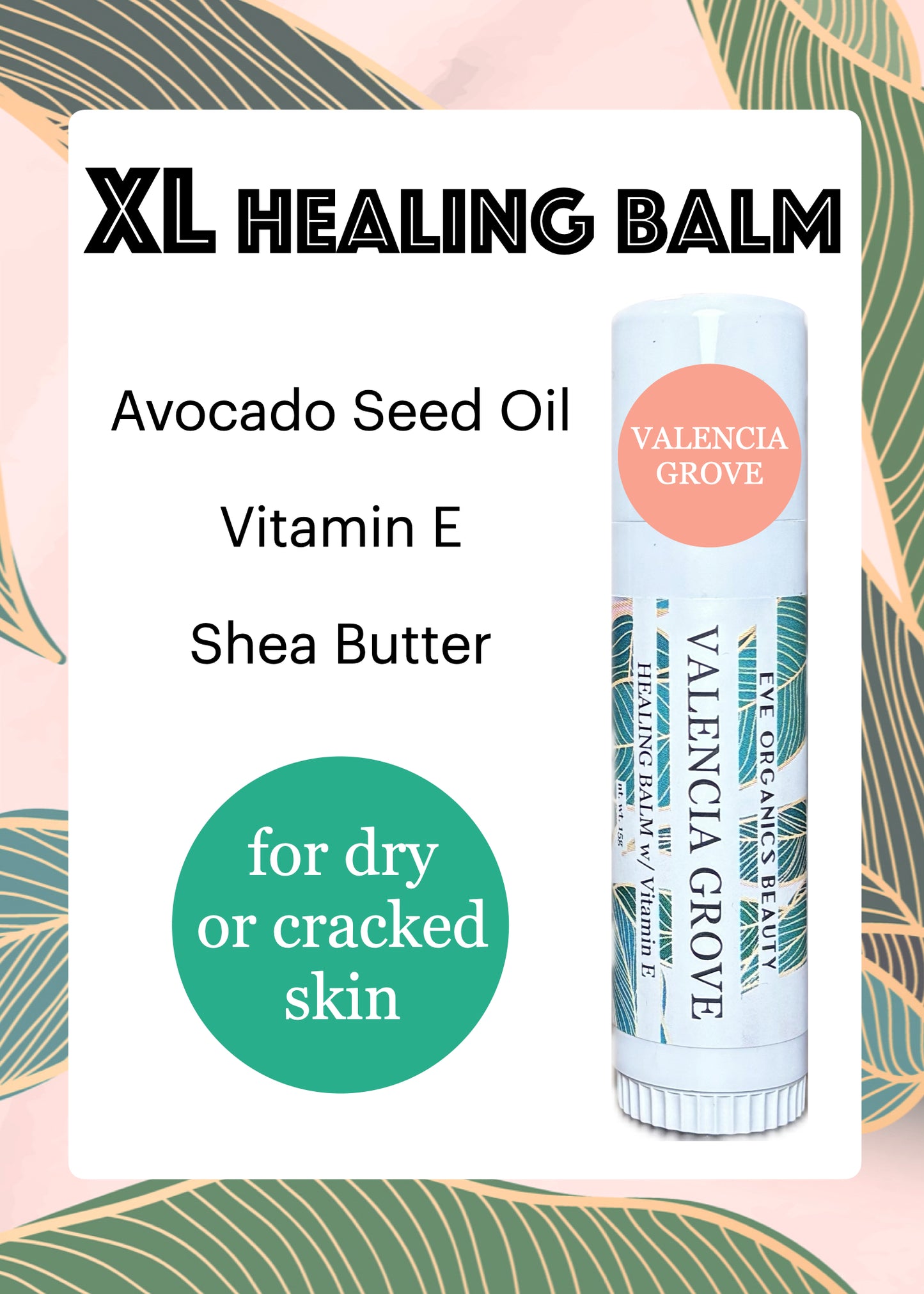 VALENCIA GROVE HEALING BALM FOR DRY OR CRAKCED SKIN IN A 14 GR CHUBBY TUBE.